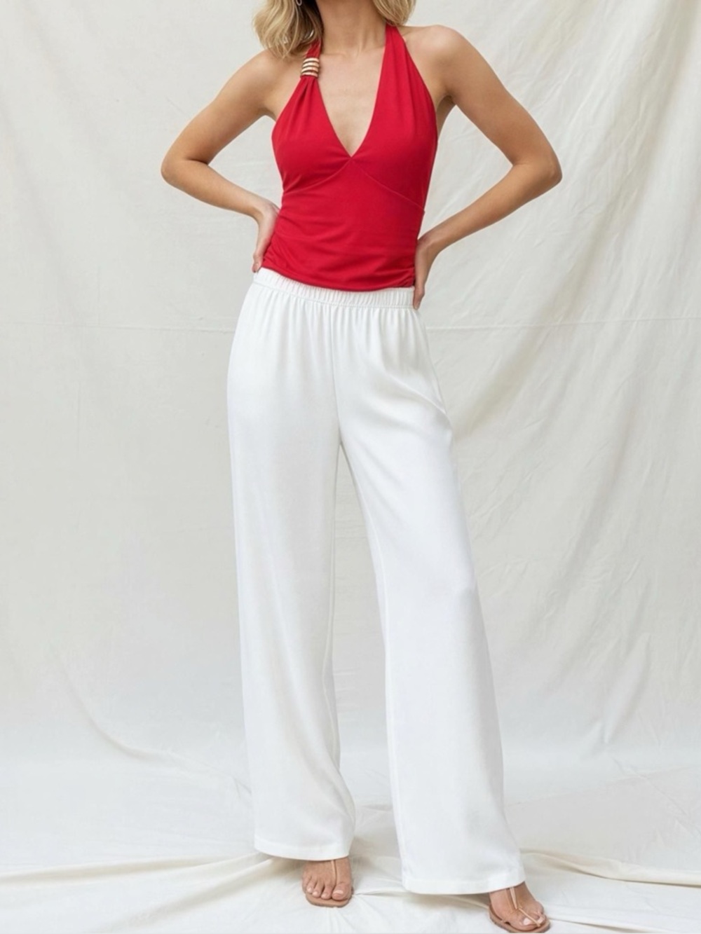 KOOKAÏ Maria High Waisted Wide Legs Elastic Pants, Coconut Milk, 38/US6